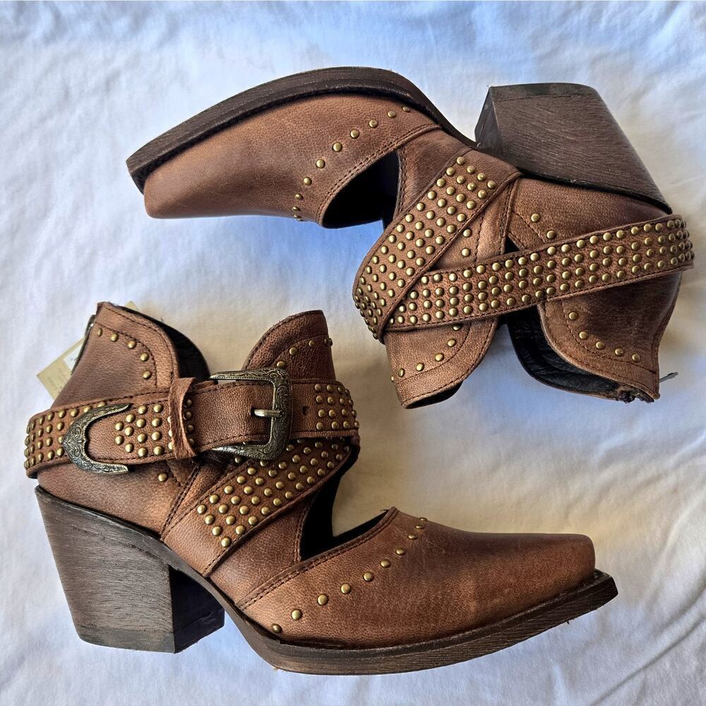 Ariat Dixon Rock N Roll Women's Leather Studded Booties Weathered Brown Size 6 - Picture 4 of 8